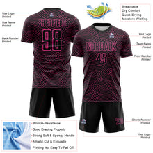 Laden Sie das Bild in den Galerie-Viewer, Custom Black-Pink Abstract Wave Lines Interlocking Sublimation Soccer Uniform Jersey
