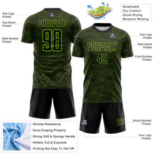 Laden Sie das Bild in den Galerie-Viewer, Custom Black-Neon Green Abstract Wave Lines Interlocking Sublimation Soccer Uniform Jersey
