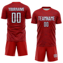 Laden Sie das Bild in den Galerie-Viewer, Custom Red White-Navy Abstract Wave Lines Interlocking Sublimation Soccer Uniform Jersey
