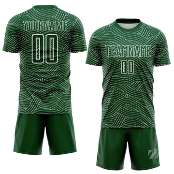 Custom Green-White Abstract Wave Lines Interlocking Sublimation Soccer Uniform Jersey