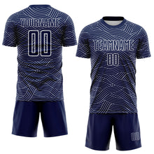 Charger l'image dans la galerie, Custom Navy-White Abstract Wave Lines Interlocking Sublimation Soccer Uniform Jersey
