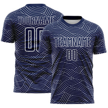 Charger l'image dans la galerie, Custom Navy-White Abstract Wave Lines Interlocking Sublimation Soccer Uniform Jersey

