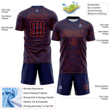 Laden Sie das Bild in den Galerie-Viewer, Custom Navy-Orange Abstract Wave Lines Interlocking Sublimation Soccer Uniform Jersey
