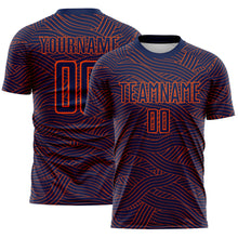 Laden Sie das Bild in den Galerie-Viewer, Custom Navy-Orange Abstract Wave Lines Interlocking Sublimation Soccer Uniform Jersey
