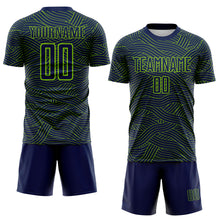 Laden Sie das Bild in den Galerie-Viewer, Custom Navy-Neon Green Abstract Wave Lines Interlocking Sublimation Soccer Uniform Jersey
