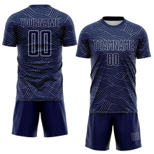 Laden Sie das Bild in den Galerie-Viewer, Custom Navy-Gray Abstract Wave Lines Interlocking Sublimation Soccer Uniform Jersey
