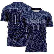 Laden Sie das Bild in den Galerie-Viewer, Custom Navy-Gray Abstract Wave Lines Interlocking Sublimation Soccer Uniform Jersey
