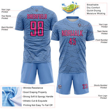 Laden Sie das Bild in den Galerie-Viewer, Custom Light Blue Pink-Black Abstract Wave Lines Interlocking Sublimation Soccer Uniform Jersey
