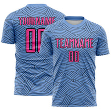 Laden Sie das Bild in den Galerie-Viewer, Custom Light Blue Pink-Black Abstract Wave Lines Interlocking Sublimation Soccer Uniform Jersey
