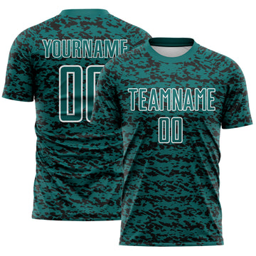 Custom Teal Black-White Geometric Fragment Splatter Sublimation Soccer Uniform Jersey