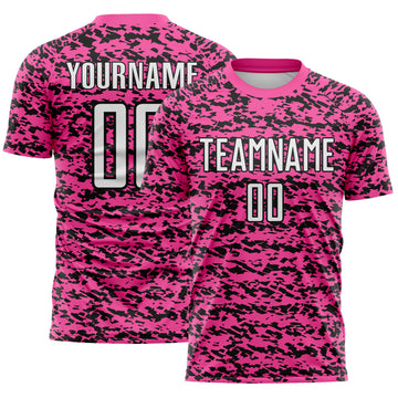 Custom Pink White-Black Geometric Fragment Splatter Sublimation Soccer Uniform Jersey