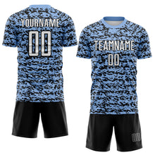 Laden Sie das Bild in den Galerie-Viewer, Custom Light Blue-Black Geometric Fragment Splatter Sublimation Soccer Uniform Jersey
