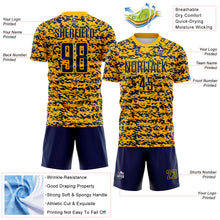 Charger l'image dans la galerie, Custom Gold-Navy Geometric Fragment Splatter Sublimation Soccer Uniform Jersey
