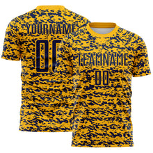 Charger l'image dans la galerie, Custom Gold-Navy Geometric Fragment Splatter Sublimation Soccer Uniform Jersey
