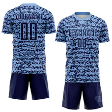 Laden Sie das Bild in den Galerie-Viewer, Custom Light Blue-Navy Geometric Fragment Splatter Sublimation Soccer Uniform Jersey

