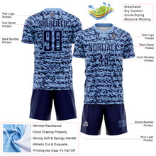 Laden Sie das Bild in den Galerie-Viewer, Custom Light Blue-Navy Geometric Fragment Splatter Sublimation Soccer Uniform Jersey
