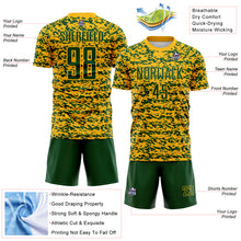 Laden Sie das Bild in den Galerie-Viewer, Custom Gold-Green Geometric Fragment Splatter Sublimation Soccer Uniform Jersey
