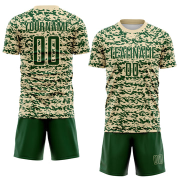 Custom Cream-Green Geometric Fragment Splatter Sublimation Soccer Uniform Jersey