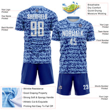 Laden Sie das Bild in den Galerie-Viewer, Custom Light Blue White-Royal Geometric Fragment Splatter Sublimation Soccer Uniform Jersey

