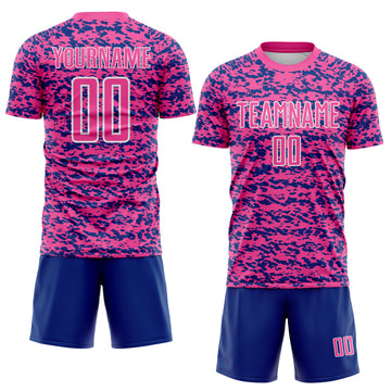 Custom Pink Royal-White Geometric Fragment Splatter Sublimation Soccer Uniform Jersey