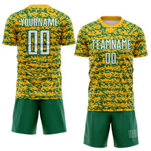 Load image into Gallery viewer, Custom Gold White-Kelly Green Geometric Fragment Splatter Sublimation Soccer Uniform Jersey
