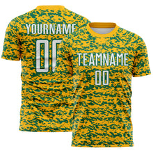 Load image into Gallery viewer, Custom Gold White-Kelly Green Geometric Fragment Splatter Sublimation Soccer Uniform Jersey
