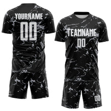 Laden Sie das Bild in den Galerie-Viewer, Custom Black White-Gray Abstract Fluid Marble Sublimation Soccer Uniform Jersey
