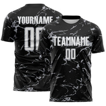 Laden Sie das Bild in den Galerie-Viewer, Custom Black White-Gray Abstract Fluid Marble Sublimation Soccer Uniform Jersey
