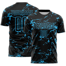 Загрузить изображение в средство просмотра галереи, Custom Black-Sky Blue Abstract Fluid Marble Sublimation Soccer Uniform Jersey
