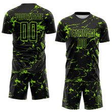 Загрузить изображение в средство просмотра галереи, Custom Black-Neon Green Abstract Fluid Marble Sublimation Soccer Uniform Jersey
