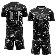 Laden Sie das Bild in den Galerie-Viewer, Custom Black-White Abstract Fluid Marble Sublimation Soccer Uniform Jersey
