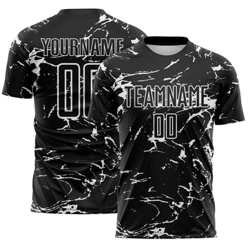 Custom Black-White Abstract Fluid Marble Sublimation Soccer Uniform Jersey