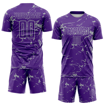 Custom Purple-Gray Abstract Fluid Marble Sublimation Soccer Uniform Jersey