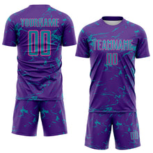 Laden Sie das Bild in den Galerie-Viewer, Custom Purple Teal-Pink Abstract Fluid Marble Sublimation Soccer Uniform Jersey
