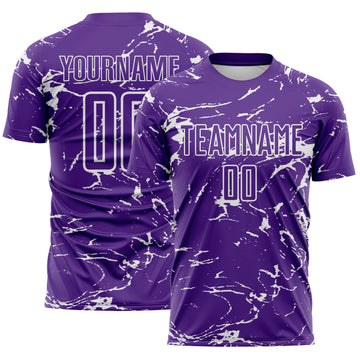 Custom Purple-White Abstract Fluid Marble Sublimation Soccer Uniform Jersey