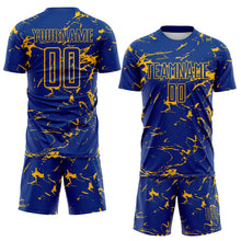 Загрузить изображение в средство просмотра галереи, Custom Royal-Gold Abstract Fluid Marble Sublimation Soccer Uniform Jersey
