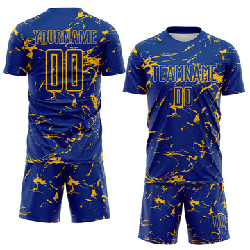 Custom Royal-Gold Abstract Fluid Marble Sublimation Soccer Uniform Jersey