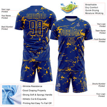 Загрузить изображение в средство просмотра галереи, Custom Royal-Gold Abstract Fluid Marble Sublimation Soccer Uniform Jersey
