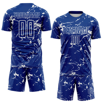 Custom Royal-White Abstract Fluid Marble Sublimation Soccer Uniform Jersey
