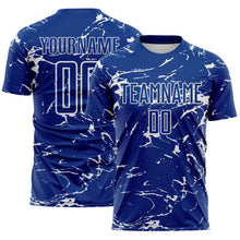 Загрузить изображение в средство просмотра галереи, Custom Royal-White Abstract Fluid Marble Sublimation Soccer Uniform Jersey
