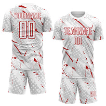 Laden Sie das Bild in den Galerie-Viewer, Custom White Red-Gray Brush Stroke Slashes And Dot Grid Sublimation Soccer Uniform Jersey
