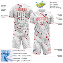 Laden Sie das Bild in den Galerie-Viewer, Custom White Red-Gray Brush Stroke Slashes And Dot Grid Sublimation Soccer Uniform Jersey
