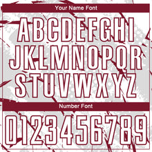 Laden Sie das Bild in den Galerie-Viewer, Custom White Crimson-Gray Brush Stroke Slashes And Dot Grid Sublimation Soccer Uniform Jersey
