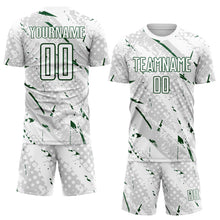 Laden Sie das Bild in den Galerie-Viewer, Custom White Green-Gray Brush Stroke Slashes And Dot Grid Sublimation Soccer Uniform Jersey
