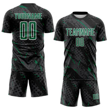 Загрузить изображение в средство просмотра галереи, Custom Black Kelly Green Gray-White Brush Stroke Slashes And Dot Grid Sublimation Soccer Uniform Jersey
