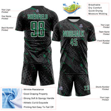 Загрузить изображение в средство просмотра галереи, Custom Black Kelly Green Gray-White Brush Stroke Slashes And Dot Grid Sublimation Soccer Uniform Jersey
