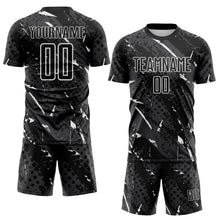 Загрузить изображение в средство просмотра галереи, Custom Black White-Gray Brush Stroke Slashes And Dot Grid Sublimation Soccer Uniform Jersey
