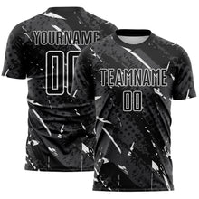Загрузить изображение в средство просмотра галереи, Custom Black White-Gray Brush Stroke Slashes And Dot Grid Sublimation Soccer Uniform Jersey
