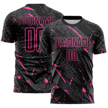 Laden Sie das Bild in den Galerie-Viewer, Custom Black Pink-Gray Brush Stroke Slashes And Dot Grid Sublimation Soccer Uniform Jersey
