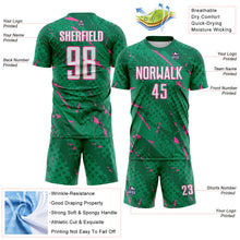 Laden Sie das Bild in den Galerie-Viewer, Custom Kelly Green White-Pink Brush Stroke Slashes And Dot Grid Sublimation Soccer Uniform Jersey
